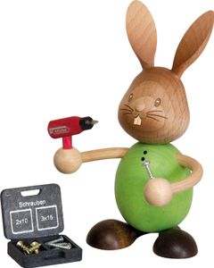 Drechslerei Kuhnert - Dekofigur Ostern Stupsi als Handwerker - Größe ca. 11cm - 52248