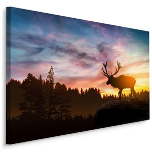 Fabelhafte Canvas LEINWAND BILDER 120x80 cm XXL Kunstdruck Hirsch Wild Sonnenuntergang