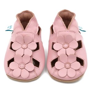 Dotty Fish Baby Leder Lauflernschuhe. Kinderschuhe. Sandalen. Rosa mit Blumen. 18-24 Monate (23 EU)