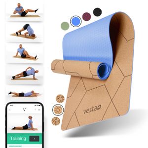 Vesta+ Yogamatte Kork TPE + Fitness App - Die nachhaltige Kork Yogamatte für das Plus Deinem Workout - Der  unter Korkmatten Yoga als Yoga Matte Kork, Sportmatte Kork und Fitnessmatte Kork