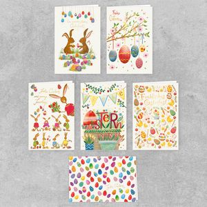 PremiumLine Grußkarten Ostern 6 Stück Set inkl. Umschlag Frohe Ostern Osterhase Ostereier 11,5 x 17,5 cm Osterkarten gedruckt auf Naturkarton