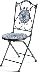 Kobolo Gartenstuhl Klappstuhl Metallstuhl - Mosaikoptik - weiß-blau - Outdoor - H 92 cm