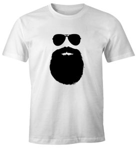 Herren T-Shirt Mann mit Bart Sonnenbrille Pornobrille Beard Man Hipster Fun-Shirt Moonworks® weiß L
