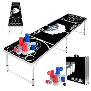 XMTECH Game Tables Beer Pong Table Set včetně 5 míčků a 100 kelímků v červené a modré barvě (po 50 ks), Beer Pong Table Foldable