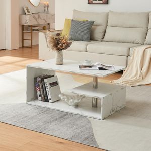 Couchtisch 'Haarlem' Wohnzimmertisch 90 x 50 x 41 cm Marmoroptik, weiß