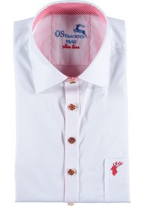 OS Trachten Herren Hemd Langarm Trachtenhemd mit Haifischkragen Onune, Größe:43/44, Farbe:weiß