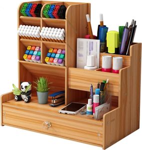 Stiftehalter Organizer – multifunktionaler Schreibtisch-Organizer aus Holz mit Schublade – Stiftebox