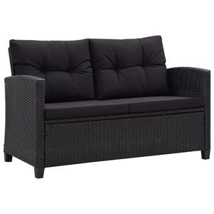 vidaXL 2-Sitzer-Gartensofa mit Kissen Schwarz 124 cm Poly Rattan
