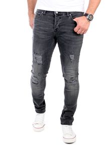 Reslad Jeans Herren Destroyed Look Slim Fit Denim Strech Jeans-Hose RS-2062 Schwarz W34 / L34