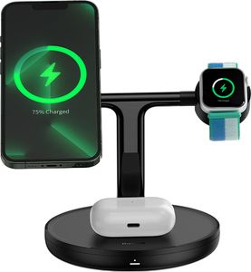 Baseus Swan indukčná nabíjačka (kompatibilná s MagSafe) stojan pre iPhone, Apple Watch, AirPods + USB-C kábel 1 m čierny (WXTE000101)