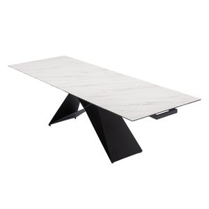 Rozkládací jídelní stůl GEODI, bílý, 180/260x90x76 cm, keramika a sklo, kovové nohy, max. nosnost 50 kg