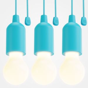 ABSINA 3x LED Lampe batteriebetrieben blau - kabellose LED Leuchte 1W - mobiles Pull Light für Garten Zelt Camping Kleiderschrank