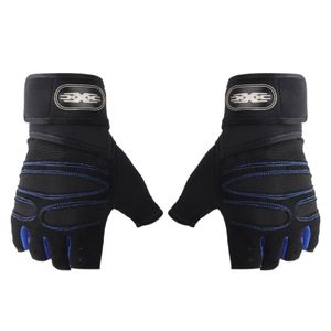 1 Paar Handgelenkschutz Palmengepolsterte Fitnesshandschuhe Nylon Faser Halbfinger Stoßdichte Uni Sporthandschuhe für Radfahren - (tiefblau)