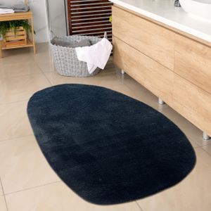 Ovaler Badezimmer Teppich – pflegleicht – in schwarz Größe - 60x100 cm Oval