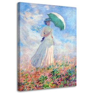 Feeby Wandbild auf Vlies REPRODUKTION Frau mit Regenschirm - C.Monet, 70x100 Leinwandbild Bilder Bild