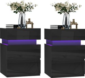 2x Nachttisch,Nachtschrank mit LED Licht,Nachtkommode mit 3 Schubladen,Schwarz Hochglanz Beistelltisch Sofatisch für Wohnzimmer,Schlafzimmer 35x40x55c