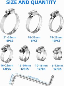 73-teiliger Satz Schlauchschellen, verstellbare 6-38mm Schlauchschellen, Edelstahl Rohrschellen Kombination