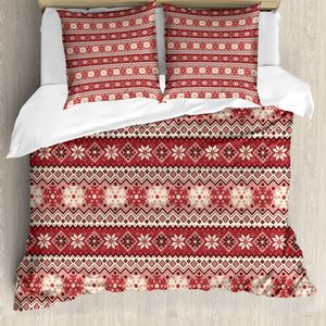 ABAKUHAUS nordisch Bettbezug, Scandinavian Weihnachten Schnee, Milbensicher Allergiker geeignet mit Kissenbezügen, 155 cm x 220 cm - 80 x 80 cm, Dunkler Coral Blush Weiß