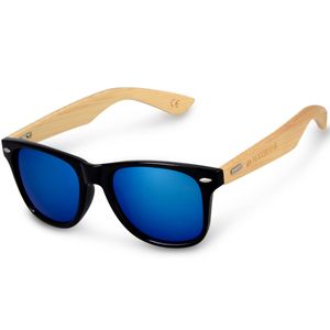 Navaris Holz Sonnenbrille UV400 - Uni Damen und Herren Brille mit Bambus Bügeln - Holzbrille mit Etui - unterschiedliche Farben