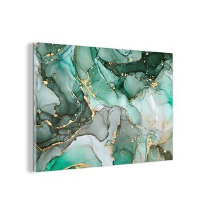 Glasbild Wandbild auf Glas 120x80 cm Wandkunst Gold - Marmor - Grün MuchoWow