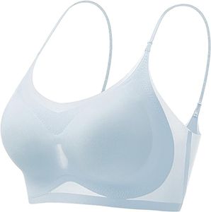 ASKSA Dámská sportovní podprsenka Ultra Thin Silk Oversized Without Underwire Sling Bra Light Stretch Push Up Bra, Light Blue, L