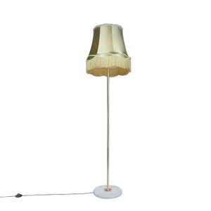 QAZQA - Retro Retro Stehleuchte I Stehlampe I Standleuchte I Lampe I Leuchte Messing mit Granny Schirm grün 45 cm - Kaso I Wohnzimmer I Schlafzimmer - Stahl Rund - LED geeignet E27