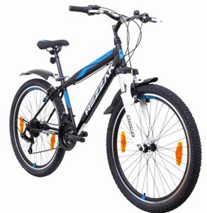 Rezzak 26 Zoll MTB Fahrrad Mountainbike Jugendfahrrad Shimano Federung Schutzblech Blau