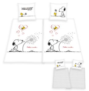 Peanuts Partner Bettwäsche mit Snoopy 4-teilig Doppelpack 80x80 + 135x200cm 100% Baumwolle mit Reißverschluss