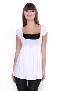 Damen Longshirt Shirt weit geschnitten Top 2 in 1 Optik Weiß/S/M 36/38