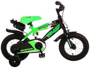 Volare Sportivo Jungen Fahrrad, 12-Zoll, Neongrün/Schwarz - Mit geschlossenem Kettenschutz und Stützrädern