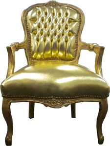 Barock Salon Stuhl Gold / Gold Lederoptik
