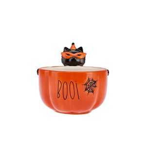 Karaca Halloween Boo Keramik Schüssel, 15cm, Orange Schwarz - Gruselige Schüssel für Süßigkeiten und Snacks an Halloween