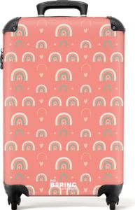 NoBoringSuitcases.com® Kufr Príručná batožina na kolieskach Rolling suitcase Malý kufor na 4 kolieskach - vzor - Rainbow - Heart - Girl - Pink - Cabin Size < 55x40x23 cm & 55x40x20 cm - Foto kufor - Príručný kufor - Palubná batožinaPríručná batožina Kufrík 55x35x20 cm, 36L,