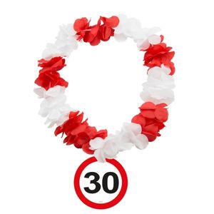 Hawaiianischer Kranz 30 Verkehrsschild 69 cm rot/weiss