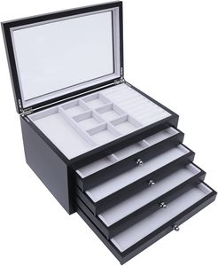 Schmuckkästchen mit 5 Ebenen Schmuckbox Schwarz Schmuckschatulle Schmuckaufbewahrung  für Ringe Halskette