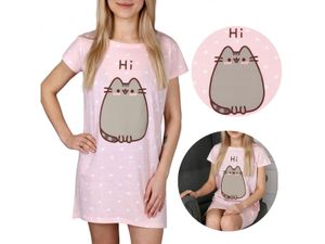 Pusheen Růžová, dámská tečkovaná košile na spaní, bavlněná noční košile L