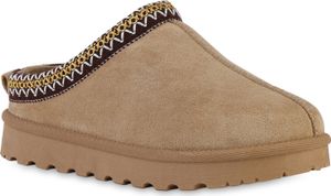 VAN HILL Damen Warm Gefütterte Pantoffeln Print Bequeme Profil-Sohle Schuhe 840605, Farbe: Khaki, Größe: 37