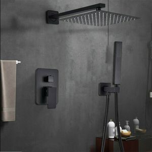 Skrytý sprchový systém s ruční sprchou Koupelnová dešťová sprcha 30cm sprchová hlavice z nerezové oceli Sprchová souprava Termostatická sprcha (černá)
