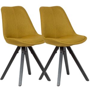 WOHNLING 2er Set Esszimmerstuhl Curry mit schwarzen Beinen Stuhl Skandinavisch | Polsterstuhl mit Stoff-Bezug | Design Küchenstuhl gepolstert