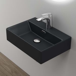 Mai & Mai Waschbecken keramik Aufsatzwaschbecken Hängewaschbecken Waschtisch mit Nano-Bechichtung BTH: 50x36x13cm Schwarz Matt