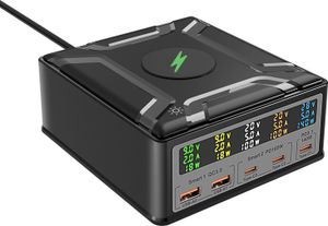 260W 5-Port USB PD Digitalanzeige 140W PD3.1 PPS Schnellladegerät 2USB-A+3USB-C mit 15W Wireless Charger Desktop-Ladestation