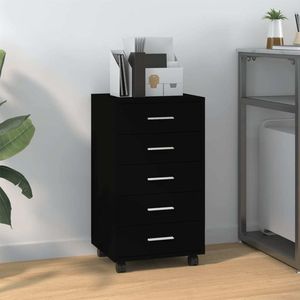 vidaXL Zásuvková skrinka s kolieskami Čierny drevený materiál