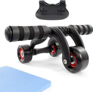 LUXTRI ab roller s kolenní podložkou 320 x 23 x 120 mm, ab roller se 3 kolečky, trenažér břišních svalů pro posílení horní části těla, ab roller, cvičení s kolečky na břicho