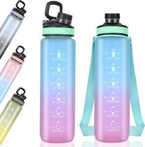 1000ml Sport Wasserflasche mit Zeitmarkierungen, auslaufsichere Trinkflasche, BPA-frei für Fitness/Radfahren/Camping/Laufen (Blau)