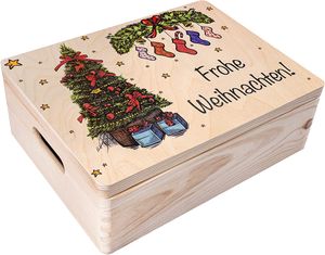 Creative Deco Personalisiert Weihnachten Deko Geschenkkiste Geschenkbox | 40x30x14 cm | Weihnachtsbaum Motive Geschenk Holzkiste mit Deckel Gravur | Weihnachtsdeko