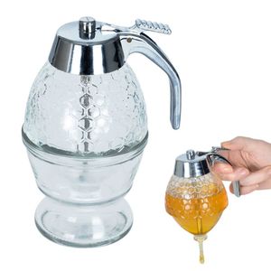 Orion Glas Spender Dispenser für Honig Sirup Honig-Dosierer mit Untersatz Speicher Ständer