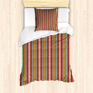 ABAKUHAUS Bohemian-Streifen Bettbezug Set für Einzelbetten, Tribal Boho Grafik-Druck, Milbensicher Allergiker geeignet mit Kissenbezug, 135 cm x 200 cm - 80 x 80 cm, Mehrfarbig
