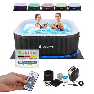 Juskys Whirlpool Palmira für bis zu 6 Personen - Outdoor Indoor Pool aufblasbar, eckig & mit LED - Schwarz