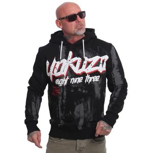 Yakuza Herren Crashed Skull Allover Kapuzenpullover, Schwarz, L