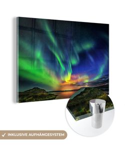 MuchoWow® Glasbilder - Bilder auf Wandbild - Foto auf Glas Nordlichter auf dem See 120x80 cm Wanddekoration aus Glas - Acrylglasbild - Acrylbilder - ildung